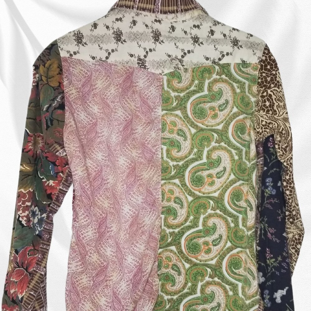 RARE Vintage Kennington Funky & Groovy Threads Patchwork Button-Up, Size 16 - Picture 5 of 5